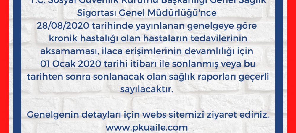 Kronik Hastalığı Nedeniyle Sağlık Raporu Olan Hastaların İlaç/Tıbbi Malzeme Temini Hakkında Görseli